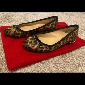 Christian Louboutin Leopard round toe spiked ballet flats